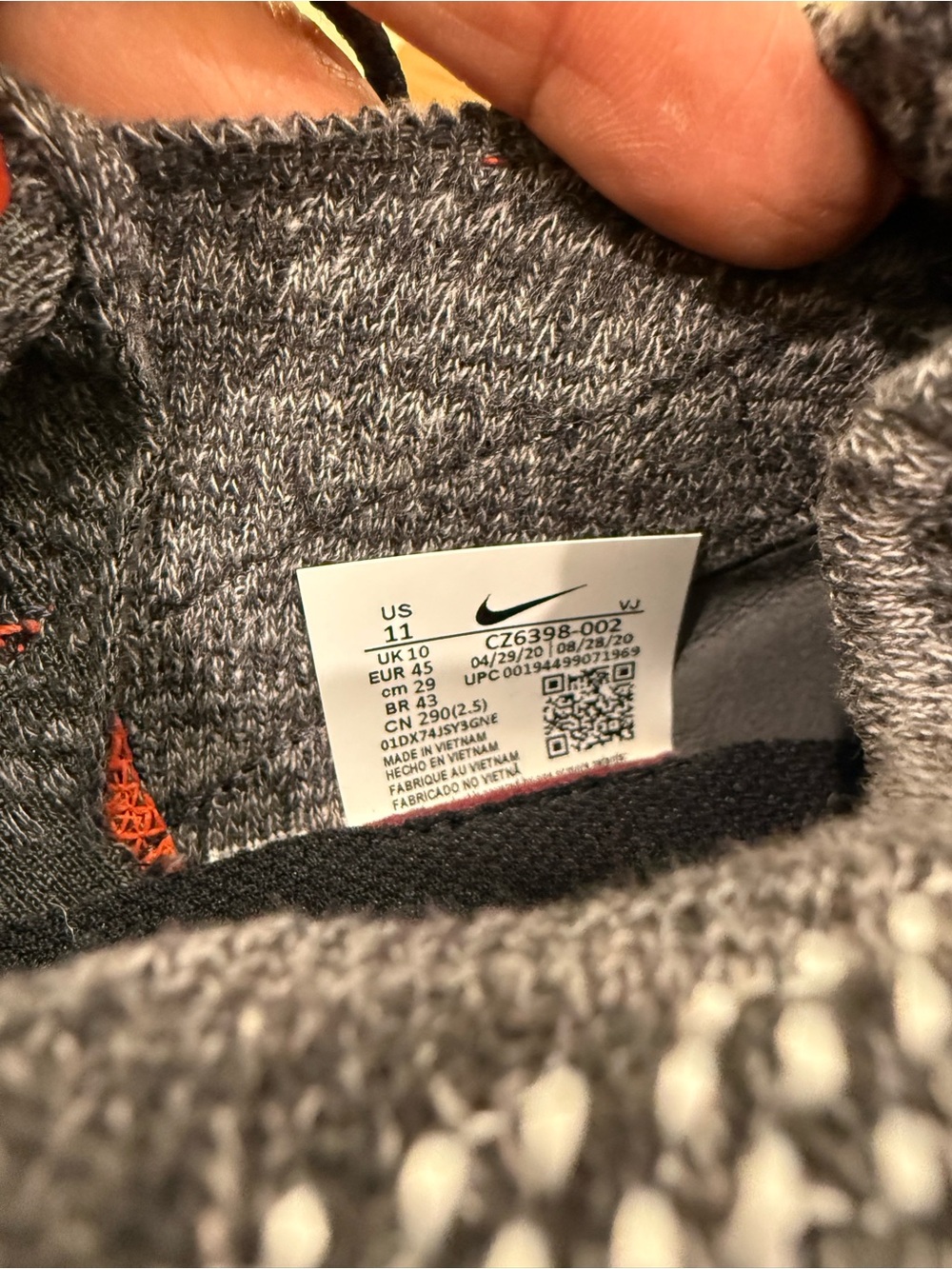 Nike Space Hippie 04-  Gray Knit Sneaker with Black & Orange Details size 11
